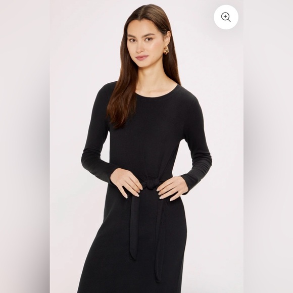 Three Dots NWT SZ M Karen Dress with Tie Waist in Black - Picture 2 of 8